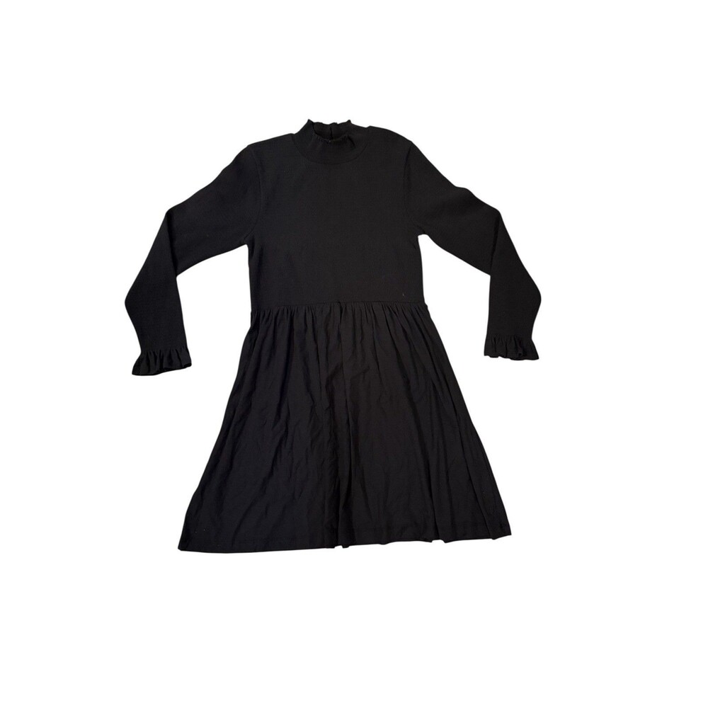 Nation LTD Zuri Dress Women Large Black NEW Smocked Mock Neck Ruffle Pima Cotton